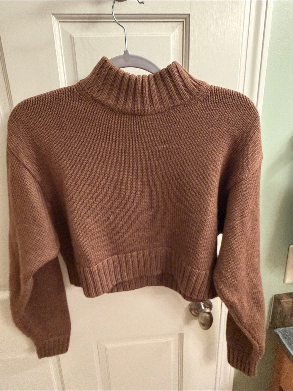 Brown Mock Neck Cropped Women's Sweater - Aritzia